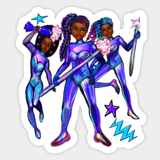 Black African American anime superhero girls from outer space brown skin black women Sticker